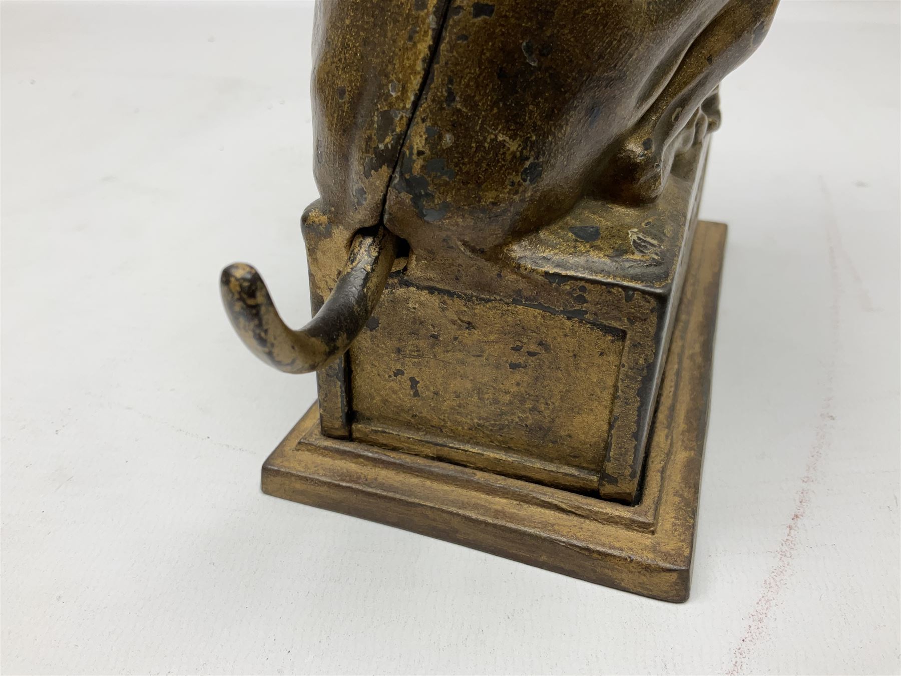 Late 19th century cast-iron mechanical money bank 'Bulldog Bank' by J & E Stevens with coin-on-nose action; patented 27th April 1880 H19.5cm