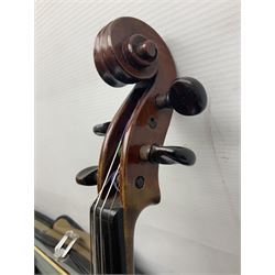 Early 20th century French Mirecourt violin with 35.5cm two-piece maple back and ribs and spruce top; bears label 'The Garrodus Violin H & Co No.1587 Anno 1912' L59cm overall; in modern fitted case with bow