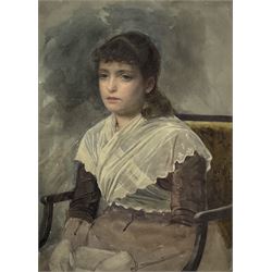 English School (19th/20th century): Portrait of a Young Girl, watercolour unsigned 34cm x 24cm
Provenance: in store for approx. 40 years with other pictures inc. work by Henry Scott Tuke 