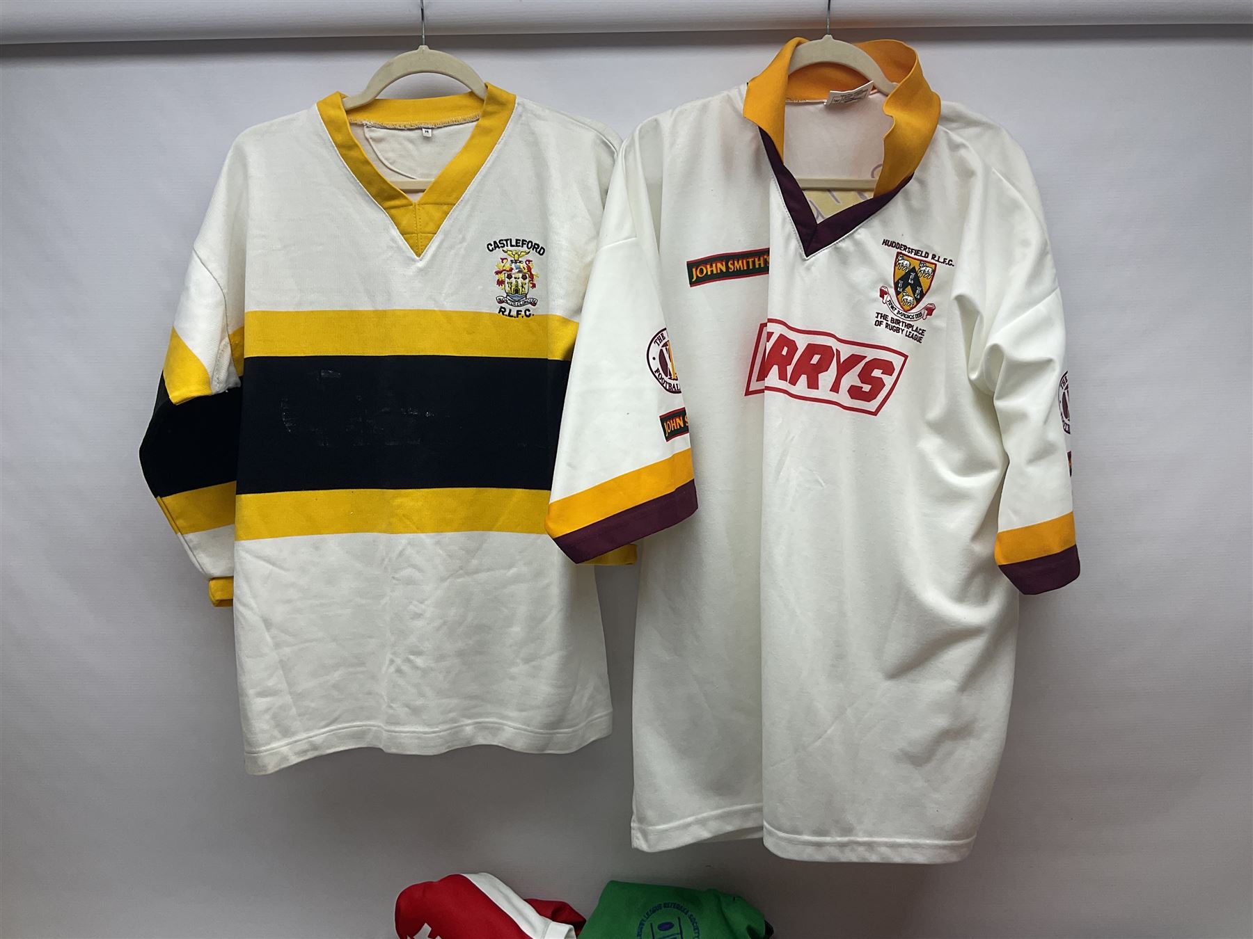 Eighteen Rugby League shirts, including Wigan, Leeds, Warrington and Huddersfield, etc and a Scotland international shirt