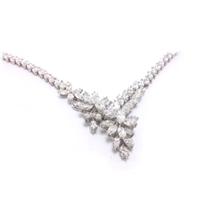  Diamond 18ct white gold necklace, consisting of 154 graduating marquise diamonds stamped 750 purchased Chen Bros Mandarin Hotel Hong Kong  