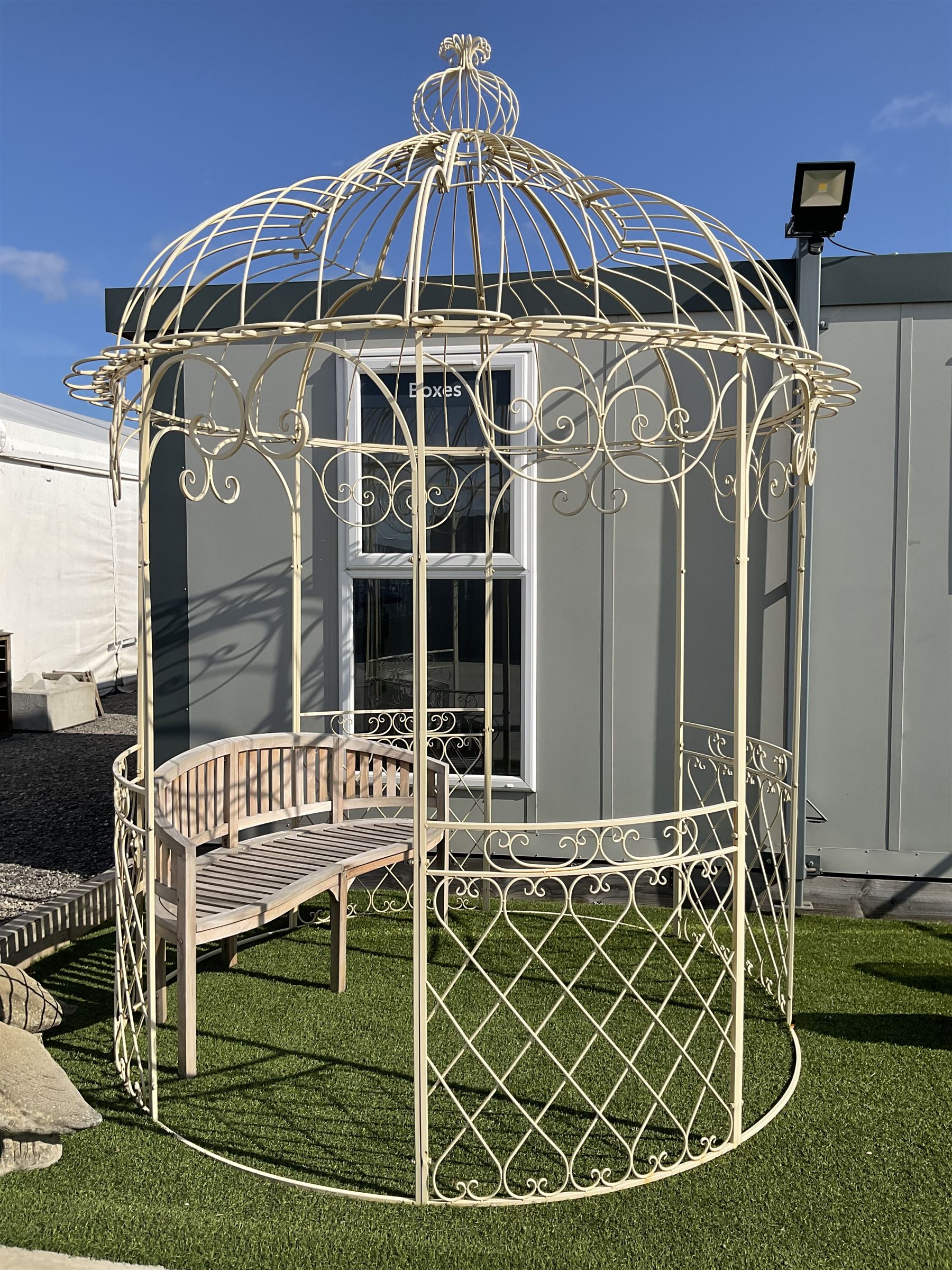 Wrought metal cream painted Gazebo 
 - THIS LOT IS TO BE COLLECTED BY APPOINTMENT FROM DUGGLEBY STORAGE, GREAT HILL, EASTFIELD, SCARBOROUGH, YO11 3TX