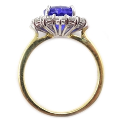  18ct gold tanzanite and diamond cluster ring, hallmarked, tanzanite approx 2.1 carat, diamonds approx 0.8 carat  