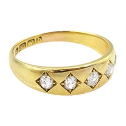 Victorian 18ct gold gypsy set five stone old cut diamond ring, Birmingham 1876, total diamond weight approx 0.40 carat