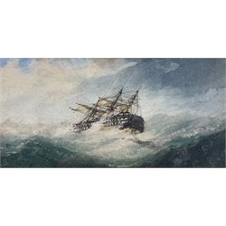 English School (19th century): Ship Floundering in High Seas, watercolour unsigned 9cm x 18cm