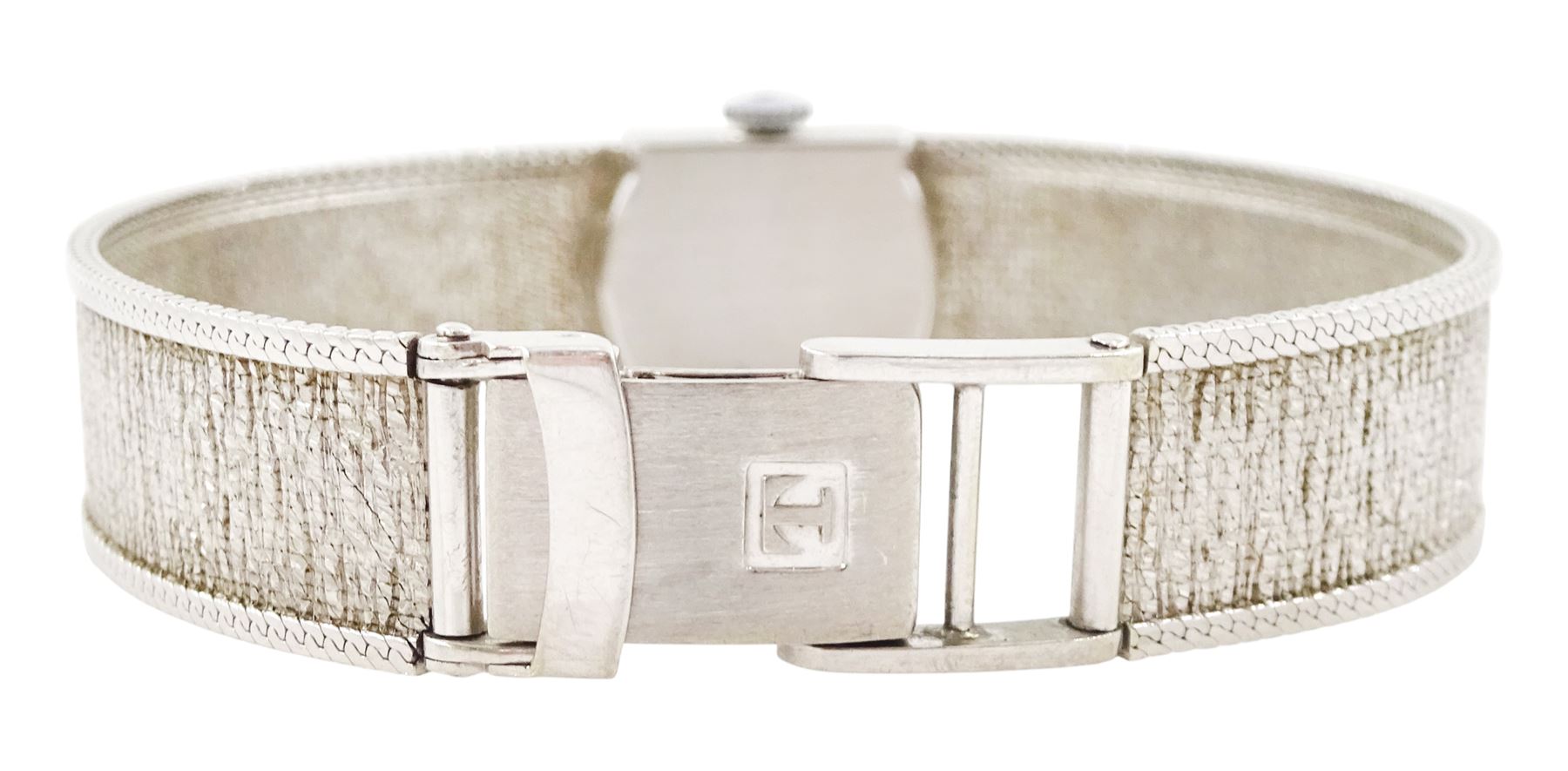 Tissot ladies 9ct white gold manual wind wristwatch, silvered dial with baton hour markers, on integral 9ct white gold bracelet, Birmingham 1972  