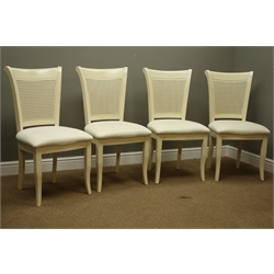  Set four cream finish dining chairs with cane backs and upholstered seats  