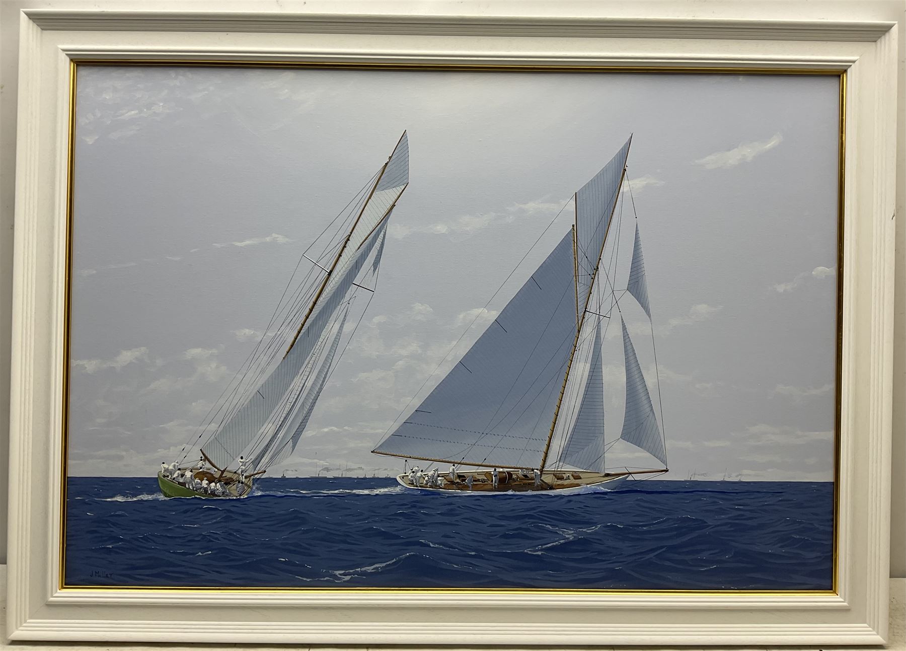 James Miller (British 1962-): 'Columbia and Shamrock II - America's Cup 1901', oil on canvas signed 64cm x 94cm