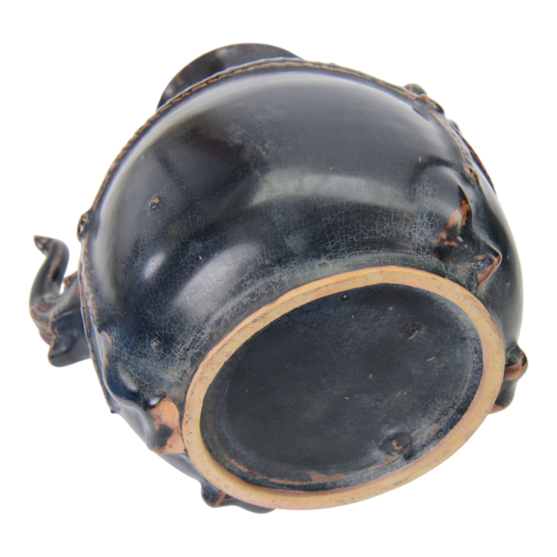 Large Thai vase decorated with relief figures and elephants, together with two smaller examples