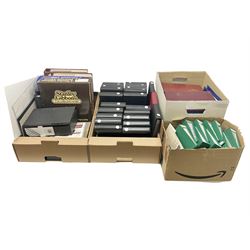 Stamps, postcards, accessories and related items, including Guernsey mint stamps and miniature sheets, ultra violet lamp, Guernsey philatelic news etc, in four boxes 
