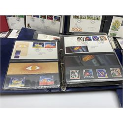 Mostly Great British first day covers, some with special postmarks, from the 1960s to the early 2000s and a small number of Queen Elizabeth II usable postage stamps, housed in eleven ring binder folders