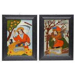 German School (20th Century): ‘Frühling’ ‘Sommer’ ‘Herbst’ and ‘Winter’- The Seasons, set of four reverse glass paintings (4) 