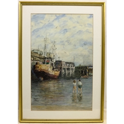  Figures Paddling in the Harbour, watercolour signed by J W Hardy (Late 20th century) 52.5cm x 33cm  