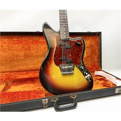 Fender three-tone Sunburst 12-string electric guitar c1965/6 Fullerton USA, with alder body and maple neck, the Indian rosewood fretboard with twenty-one frets and pearloid dot markers, fender electric XII bridge, F-stamp tuners (non-original), two split single coil pick-ups, master volume and tone and four-way switch, serial no.129730, L108cm; in original Fender case bearing label for Rivington Guitars New York with copy of original invoice; together with GuitarKes set-up and service certificate dated October 2021
