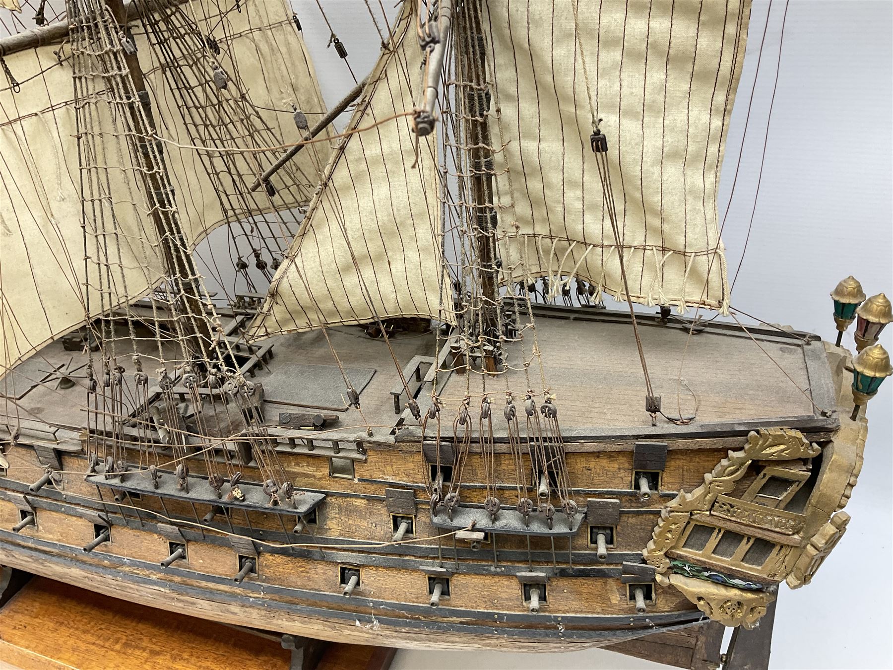 Wooden model of the three mast sailing ship with full