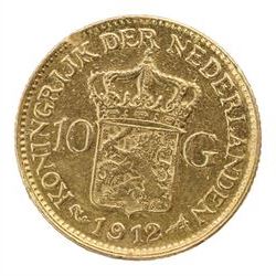 Netherlands Wilhelmina 1912 gold ten Gulden coin