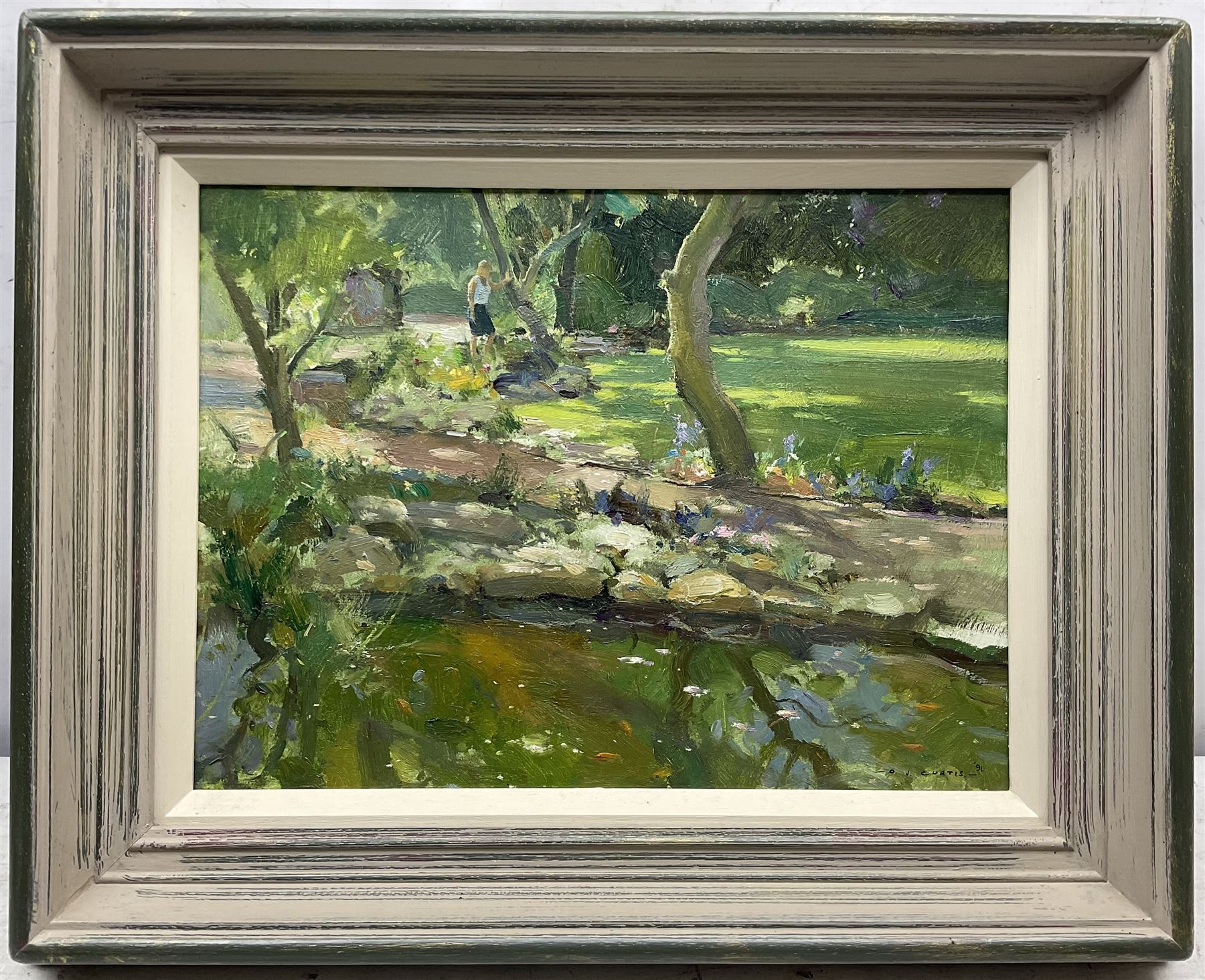 David Jan Curtis (British 1948-): The Garden Pond with Goldfish, oil on panel signed 29cm x 39cm
