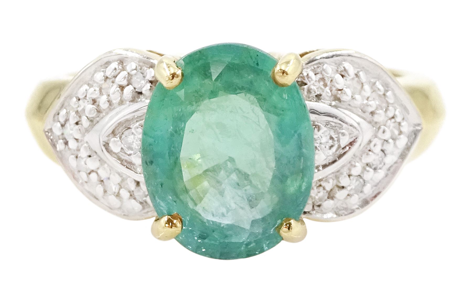 18ct gold Paraiba tourmaline and diamond ring, single oval cut tourmaline of approx 2.15 carat, with diamond set petal shaped shoulders, Birmingham 2006