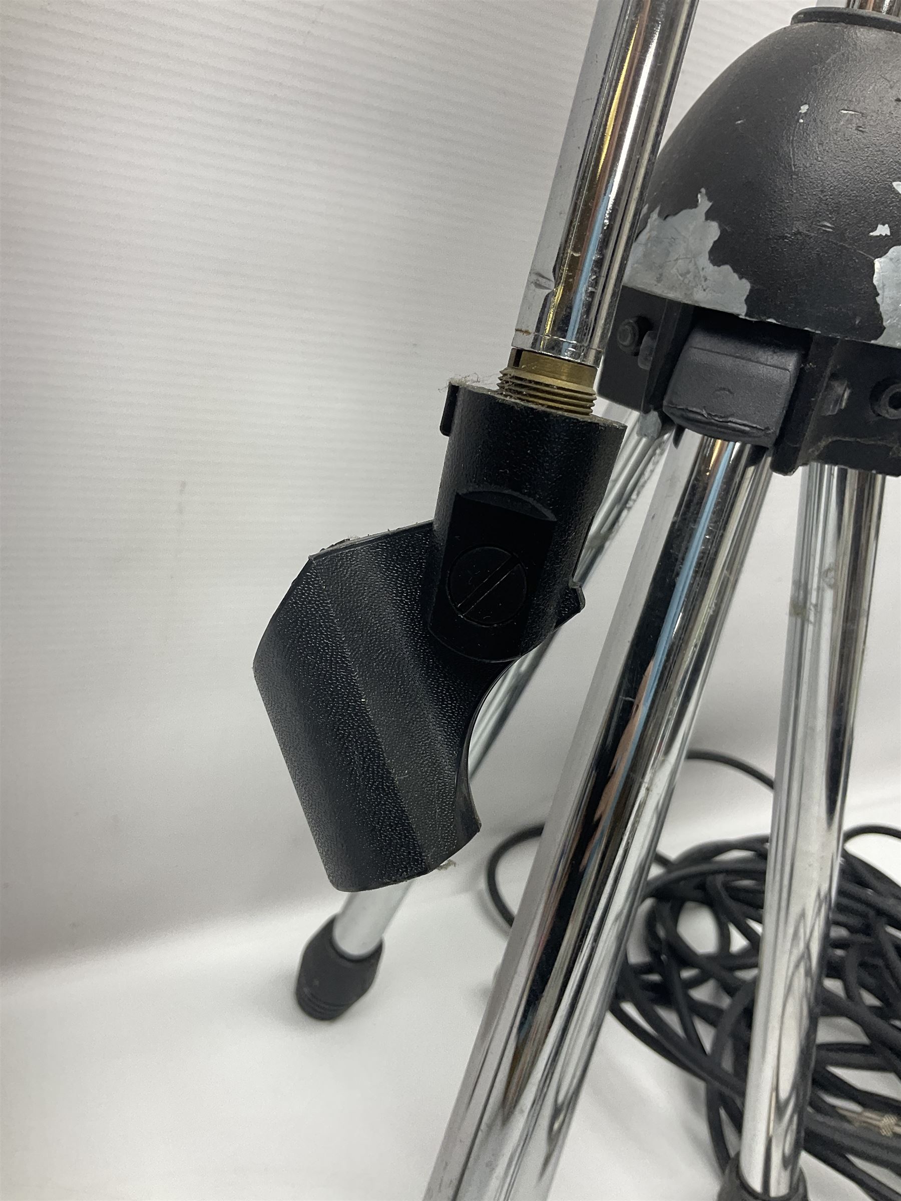 Shure SM58 Dynamic microphone; in original bag with paperwork; Shure Prologue 10H-LC Dynamic microphone; boxed; each with cable and tubular chrome adjustable stand (4)