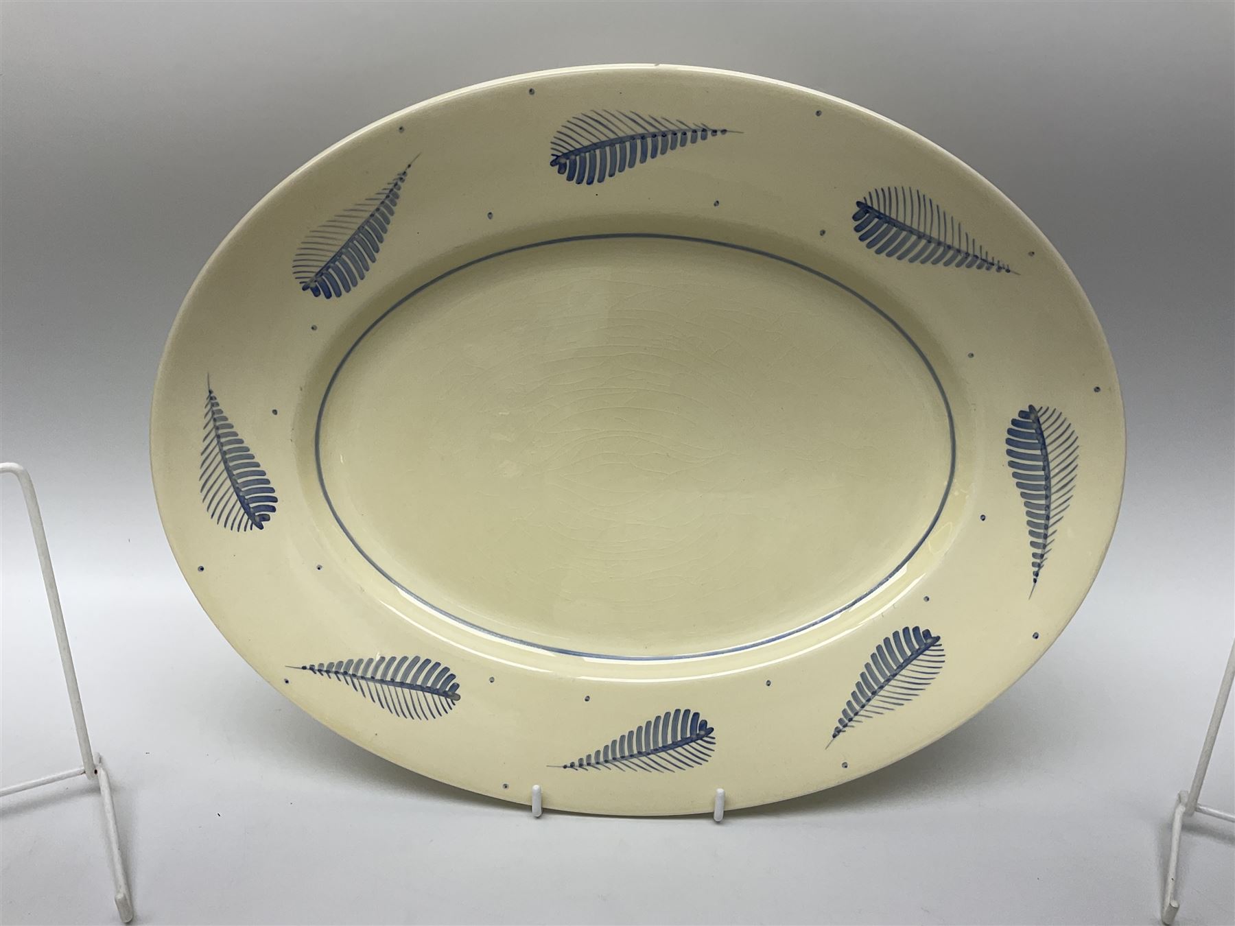 Susie Cooper Hyde Park pattern coffee set, comprising coffee pot, four coffee cans and saucers, dessert plates, together with three plates in a similar design 