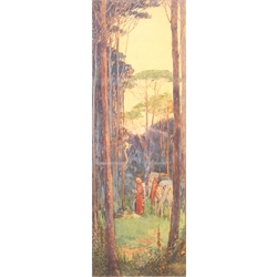 English School (Early 20th century): Knight and his Horse before a Crucifix, watercolour unsigned 16cm x 44cm