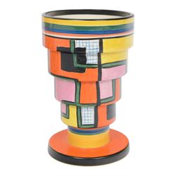 Wedgwood Bizarre by Clarice Cliff, Football vase 366, hand painted based upon an original, limited edition 175/250, with certificate and box, H15cm 