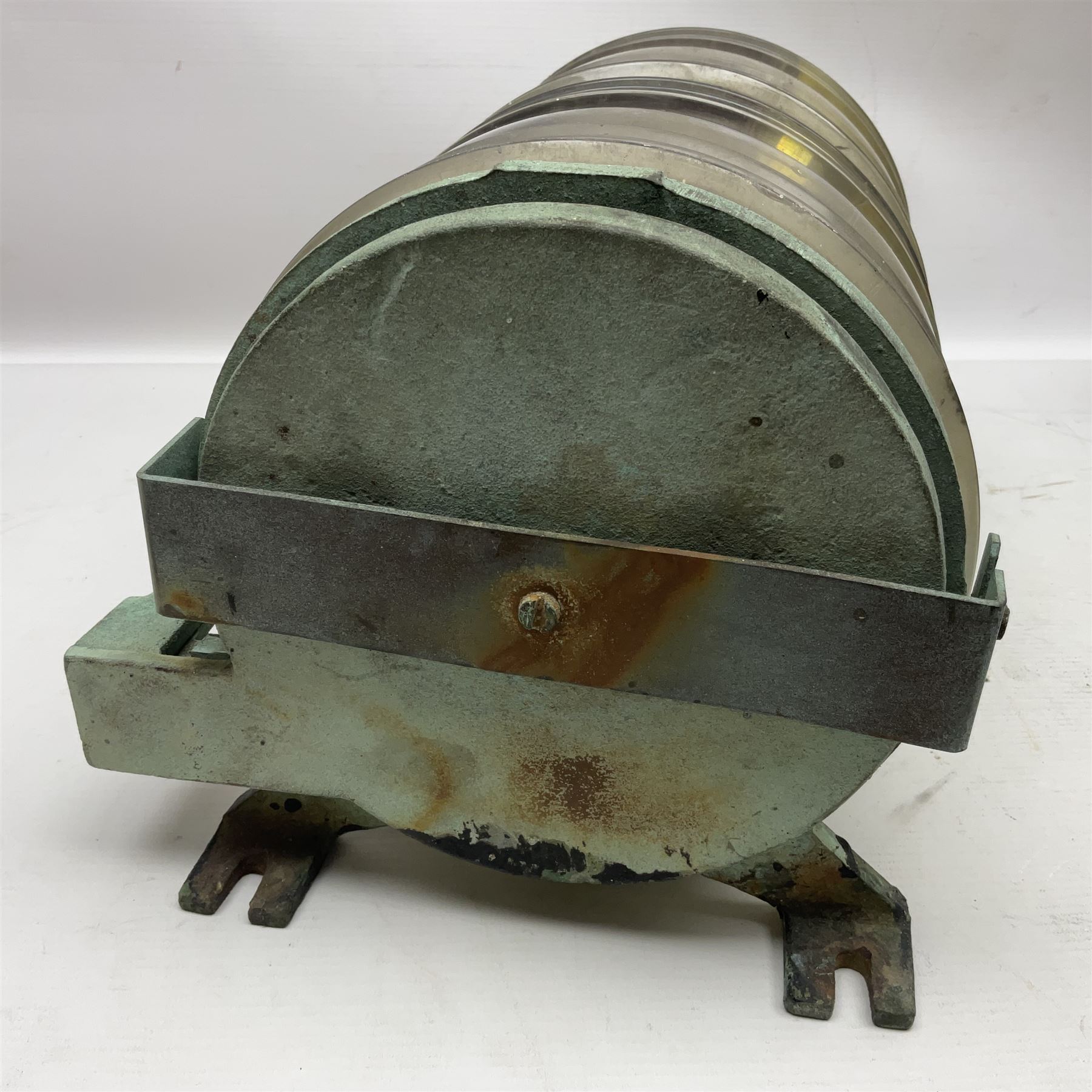 Two port and starboard brass lamps, each with a plaque marked 'Noack as Lanterne KL.A Serie 700 Type 704D Babord', ribbed green and red glass shades, H44cm