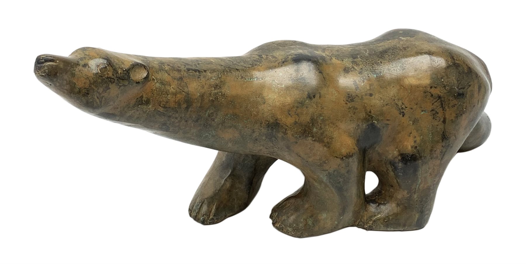 Pierre Chenet (French Contemporary): Polar Bear, bronze ochre patina nuanced with green, impressed signature with Milan Foundry mark, 48cm