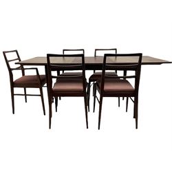 Mid-20th century teak extending dining table, with leaf, and five chairs 