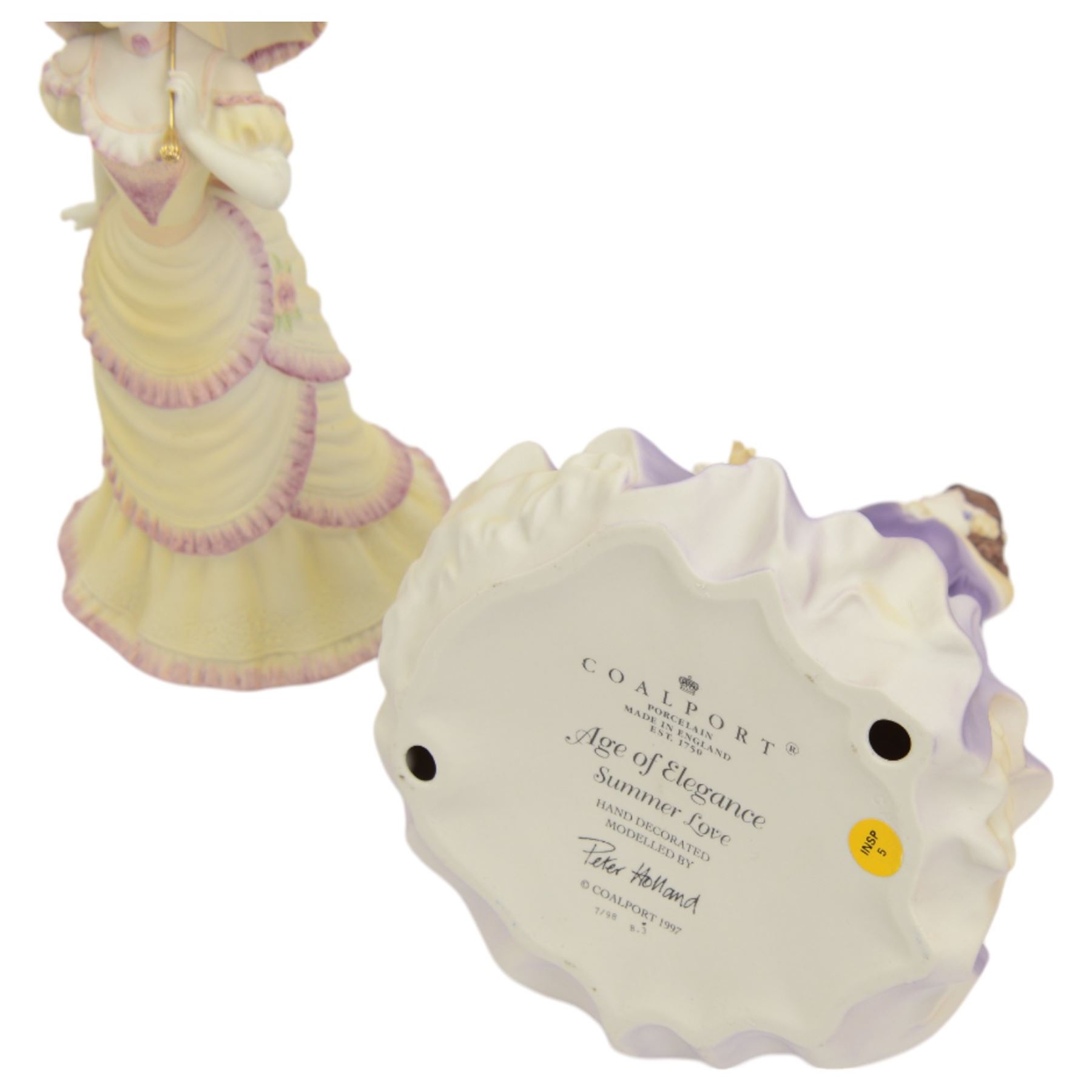 Eighteen Coalport Age of Elegance bisque figurines, including Brighton Promenade, Kensington Parade, Spring Pageant and Mandarin Crescent, mostly boxed