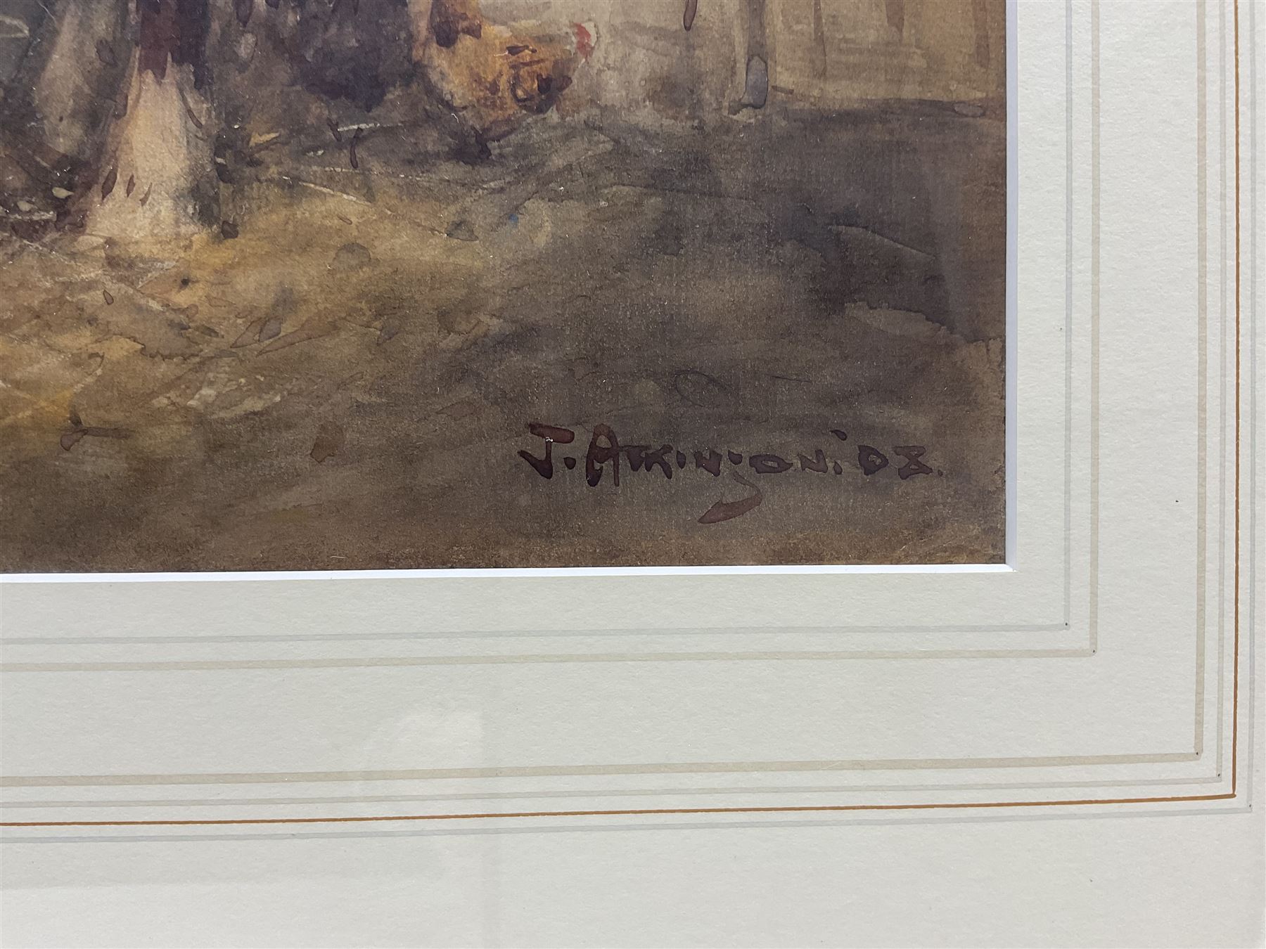 John Atkinson (Staithes Group 1863-1924): Horses in Stable Stalls, watercolour signed and dated '08, 27cm x 48cm