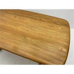 Ercol rectangular light elm dining table, rounded corners