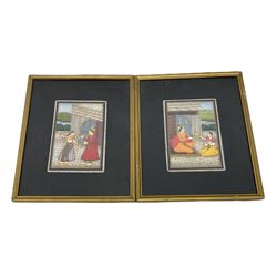 Mughal School (19th/20th century): Emperor and Queen Dancing and Emperor and Queen Sitting, pair oils and inlay on marble unsigned 15cm x 10cm (2)