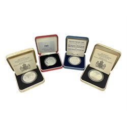 Four The Royal Mint United Kingdom silver proof coins, comprising two 1980 'Her Majesty Queen Elizabeth The Queen Mother' crowns, 1981 'Commemorating The Marriage Of His Royal Highness The Prince Of Wales And Lady Diana Spencer' crown and 1997'Golden Wedding Anniversary' five pounds, all cased with certificates 