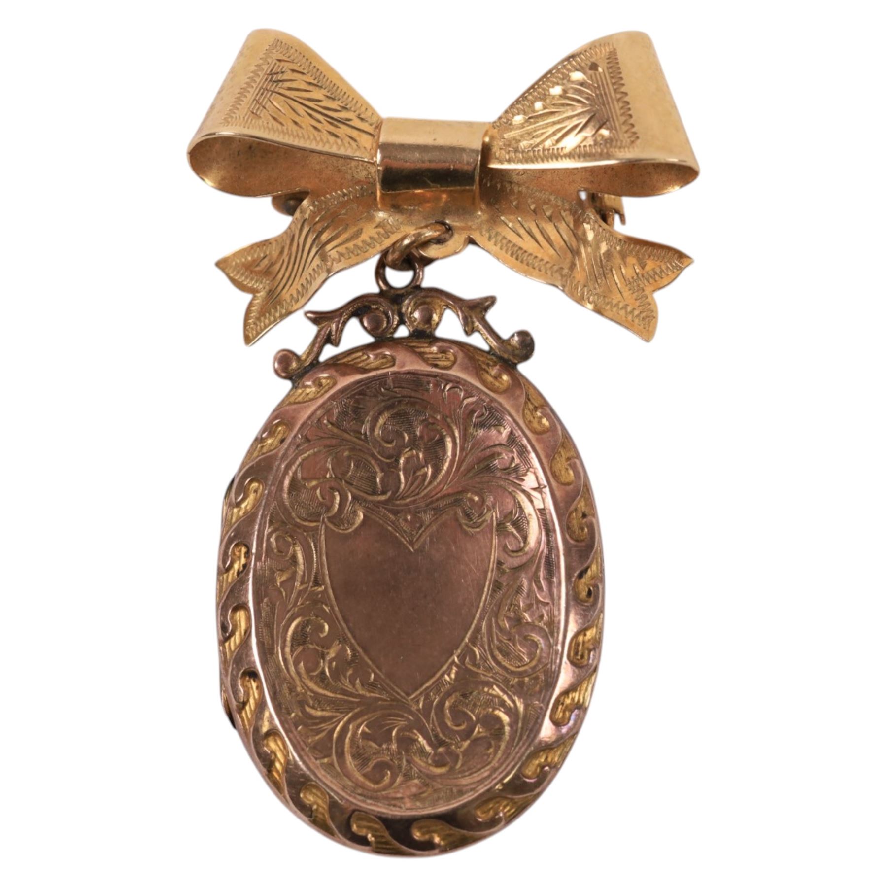 9ct gold cased ladies Helvetia wristwatch on 9ct gold bracelet, together with a 9ct gold bow brooch, hallmarked with a gold plated locket pendant