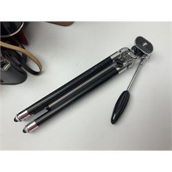 No2 folding autographic brownie, Exakta Varex IIb camera, brass three draw telescope, H.H. Son Ltd binoculars, Carl Zeiss Jena Jenoptem 7x50W binoculars etc