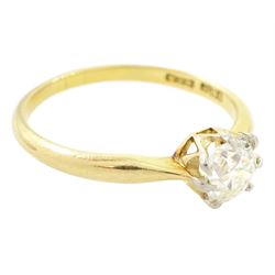 Early to mid 20th century diamond single stone ring, single old cut diamond of approx 0.65 carat, stamped 18ct