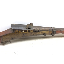  Indian matchlock gun torador, with swollen breech and muzzle, the 107cm barrel with minute punched decoration, steel ramrod, trigger and match holder 153cm overall  