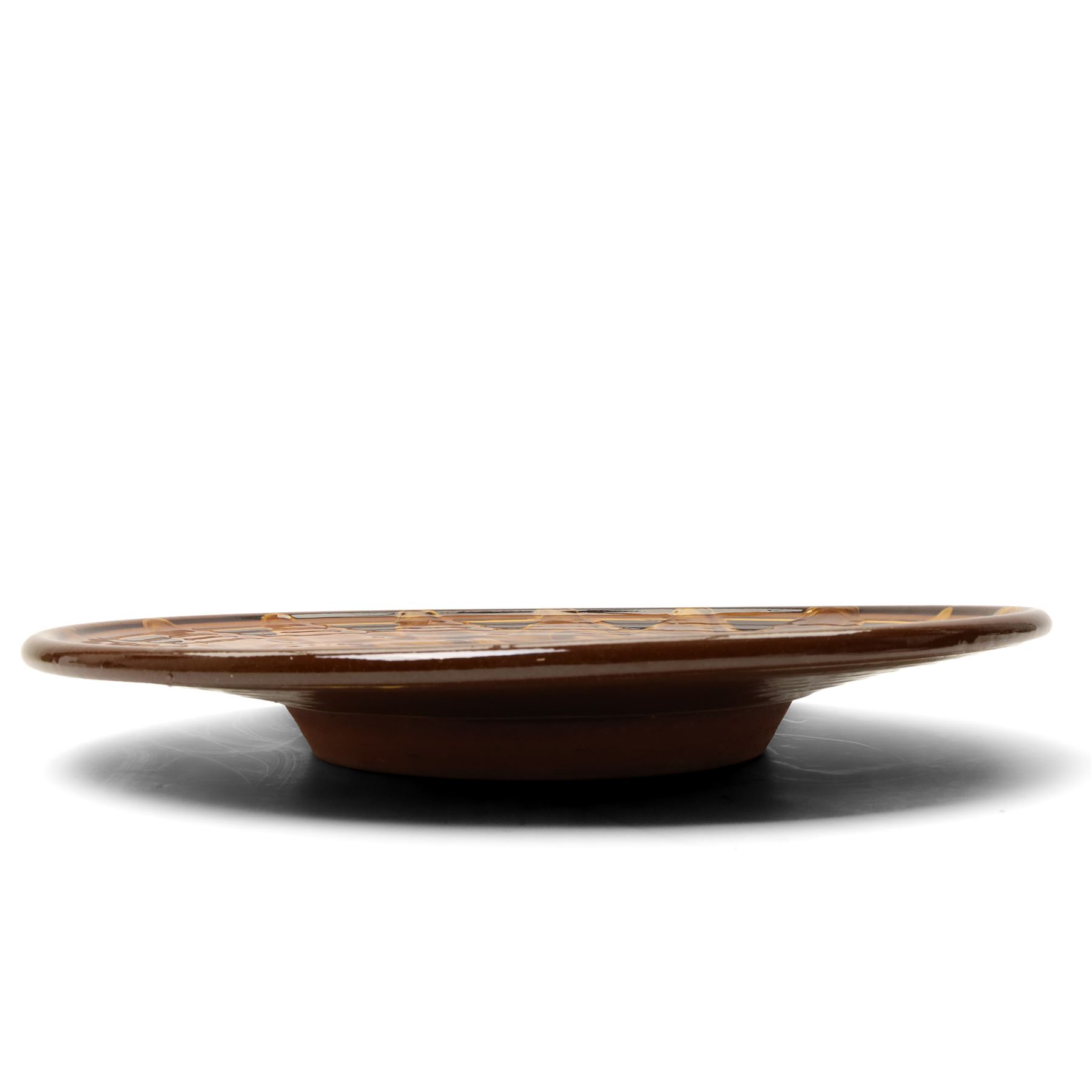 Clive Bowen (1943-): Large slipware charger, in black and orange glazes, unmarked D50cm