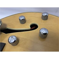 1980s Korean Antoria Jazzstar hollow body electric guitar, in blonde finish with inlaid fretboard, model no E G794, L109cm