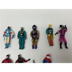 Early 90s Hasbro G.I.Joe vehicles including Storm Eagle and Cobra Earthquake, and sixteen early 90s 4 inch figurines to include Slice, Undertow, Snake Eyes, Countdown and Desert Scorpion with various accessories 