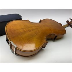 1920s continental large viola with 42cm two-piece maple back and ribs and wide grain sprucewood top with guarnerie sound holes, bears label 'Werner Alajos Budapest', overall length 69cm; in modern carrying case