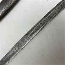 19th century French 1822 Pattern Light Cavalry trooper's sword with 88.5cm slightly curving fullered blade, brass three-bar hilt and wire-bound leather grip; in polished steel scabbard with two suspension rings L110.5cm overall