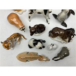Collection of Russian Lomonosov USSR animal figures, to include  lynx, tiger, red panda, sealion, panada, etc 