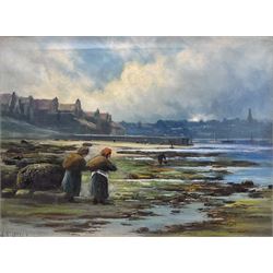 Henry Hadfield Cubley (British 1858-1934): 'Mussel Gatherers - Whitby', oil on canvas signed, titled and dated 1919 verso 44cm x 59cm