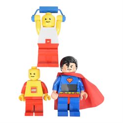 Collection of Lego minifigure alarm clocks and torches, including Batman, Superman, Storm Trooper, etc