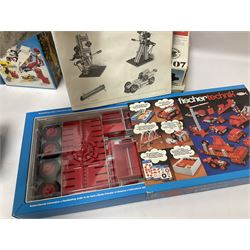 Fischer Technik/Lego/Playmobil - thirteen model building sets comprising eight Fischer Technik sets 50, 50/1, 50v, 50/2, 50+mot1 and two 50S, 50/1 add-on pack, with spare parts packs 01, 03, 05, two 22 and 30; two Lego sets comprising C107 and Lego Systems 103, part-set 870 and 970; Playmobil no.3520 set; four boxes of loose lego, various instruction manuals and a scrapbook 