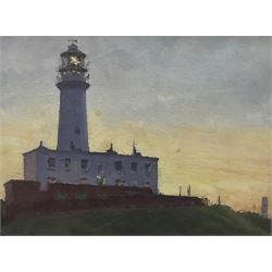 Bruce Mulcahy (British 1955-): 'Flamborough Lighthouses - Evening', gouache on card signed, insribed and dated 2000 verso 19cm x 26cm 