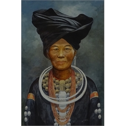  Mg Tun Hla (Burmese 1874-1946): Half length Portrait, watercolour and gouache signed 27cm x 18cm  