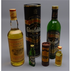  Glenfiddich Special Old Reserve Pure Malt Scotch Whisky, 70cl 40%vol, in tube, Glenmorangie 10 Years Old Single Highland Malt Scotch Whisky, 75cl 40%vol, with miniatures, 4btls  